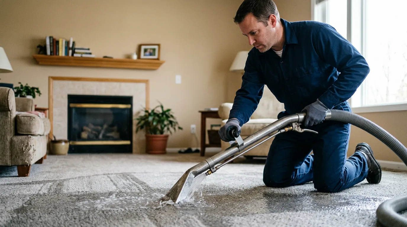 Water damage restoration technician working near Cordova, IL
